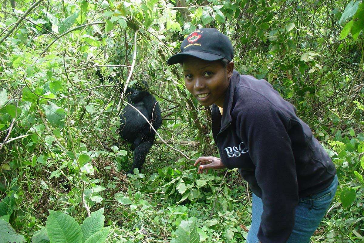 Lydia Nandudu visiting with Nkuringo Gorilla Family in 2007