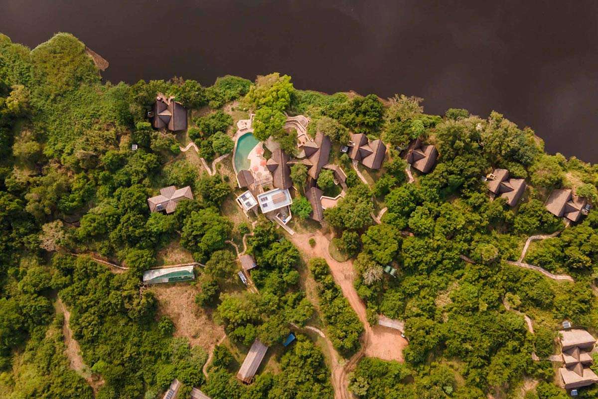 An Aerial View of Nile Safari Lodge in Murchison Falls NP. Luxury Safari in Uganda