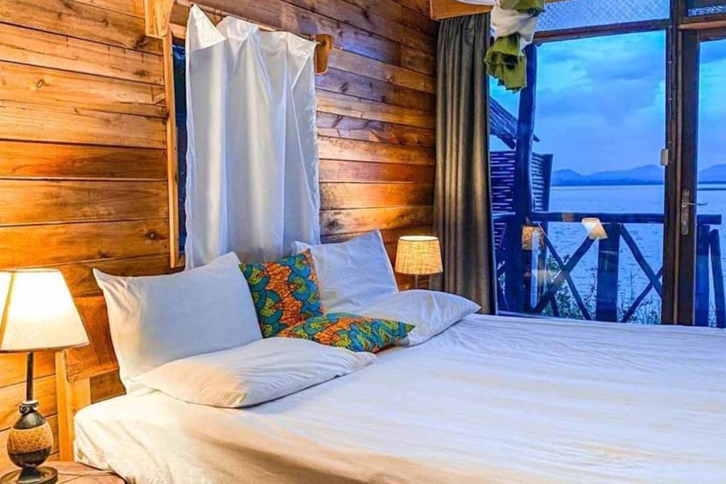 bedroom at Mutanda lake resort accommodation in bwindi impnetrable national park for gorilla trekking