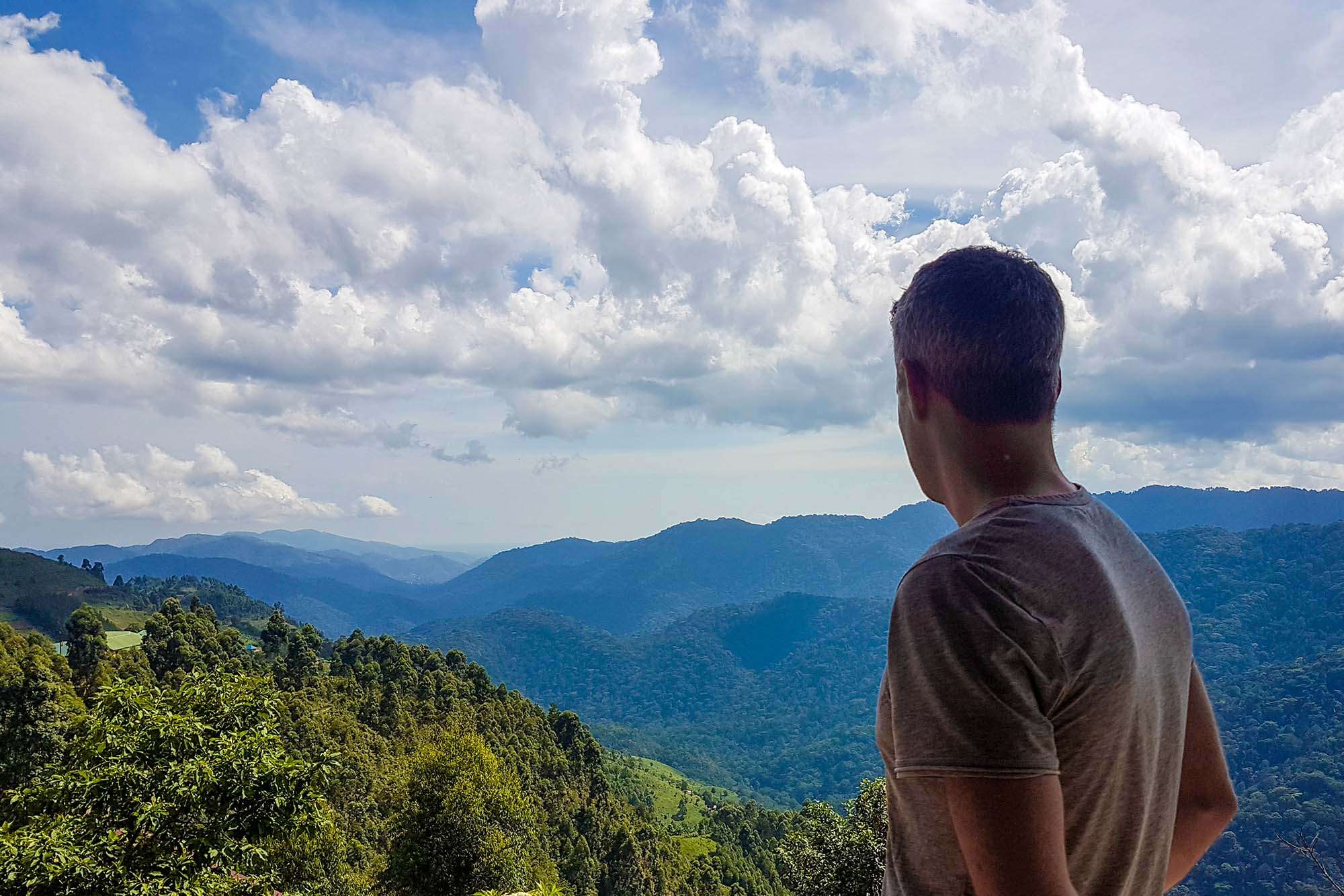 Looking over the sweeping valley views of the impenetrable jungle where we would find the mountain gorillas the following day.