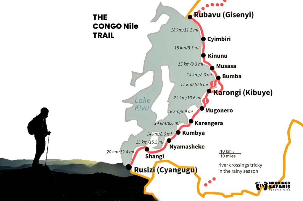 Map for hiking The Congo Nile Trail along Lake Kivu in Rwanda - Nature Walking, Biking Adventure in africa
