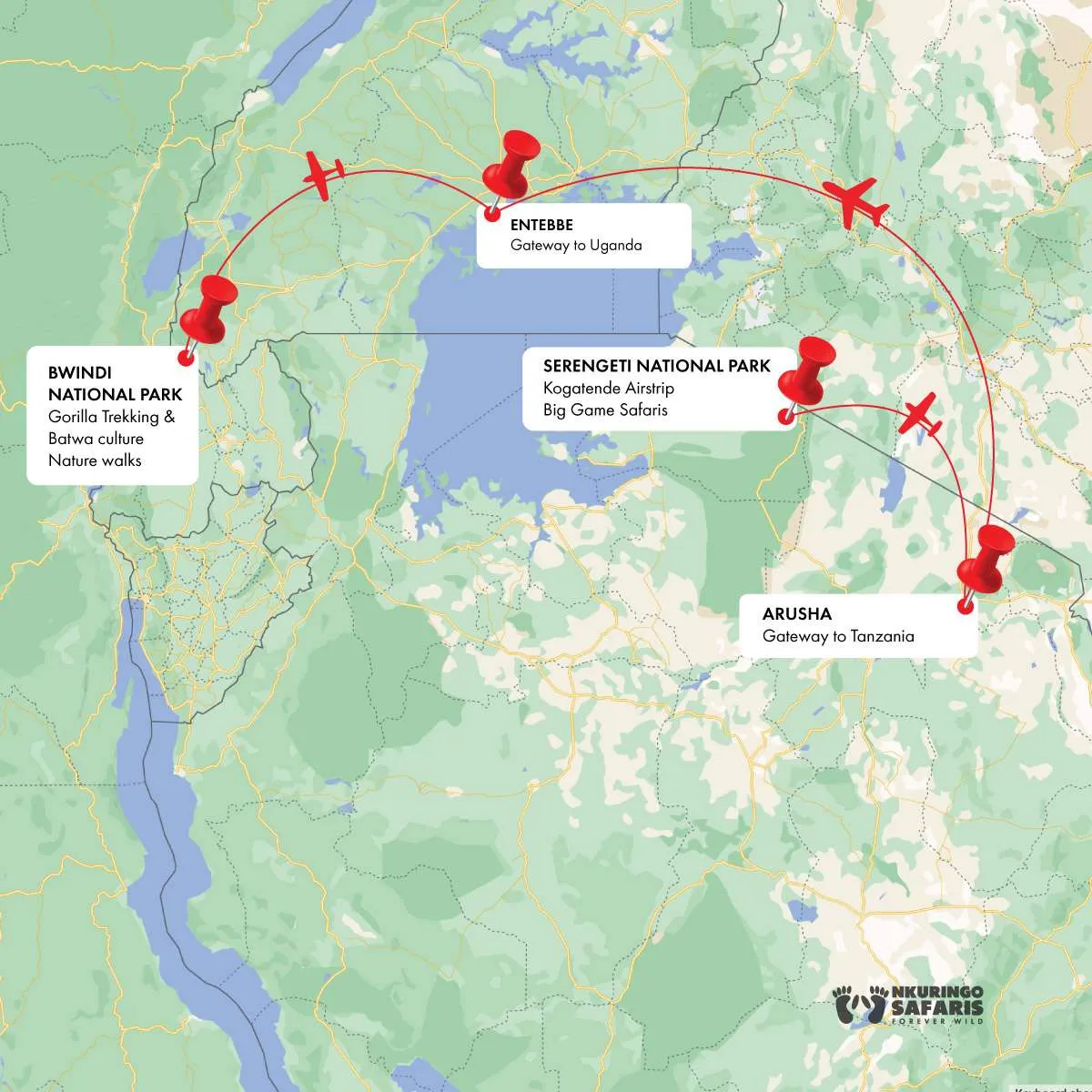 Serengeti Bwindi Safari map